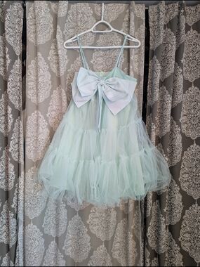 Pastel Mint Tulle Party Dress with Bow